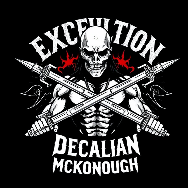 A t shirt graphic for my pro wrestling gimmick the executioner Declan McDonough Maybe similar to rock band logos