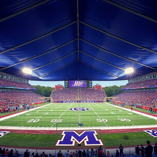 Mississippi State football game inside of a blue tent