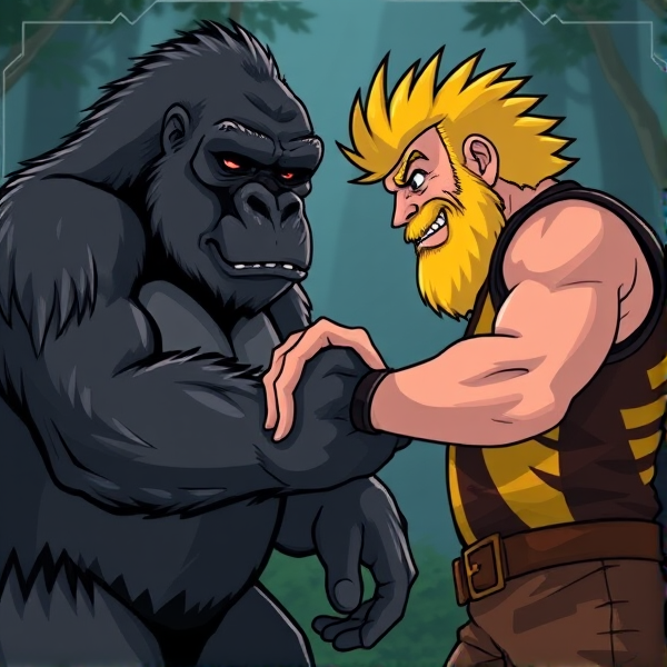 Bill cypher from gravity falls shaking hands with a gorilla tag player in gravity falls style