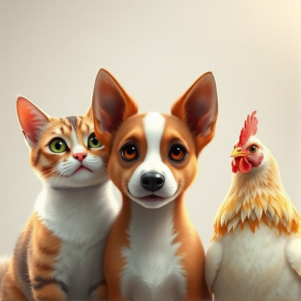 cat, dog, and chicken hybrid