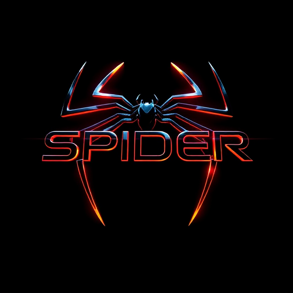 Create a visually arresting 3D logo for "SPIDER" that exudes ultra-modern, sleek design elements with bold sans-serif typography which dynamically bursts forth from a pitch-black background. Infuse the artwork with electrifying light beams inspired by the Capcut app icon's luminosity, casting profound shadows and creating striking highlights across the logo's contours. Incorporate a fusion of cutting-edge curves, crisp edges, and fluid lines to convey both rapidity and elegance. The logo should be enveloped in a metallic skin exhibiting a lustrous, mirror-like finish to dramatically bounce off light, imbuing it with an essence of vigorous motion. Draw upon Pixar's hallmark of incisive imagery and pronounced geometric shapes, injecting the tableau with a lively color spectrum and polished surfaces for additional depth. Utilize rendering techniques paralleling Unreal Engine's hyper-realism and Octane Renderer's ray tracing capabilities to achieve mesmerizing reflections, alongside V-Ray's sophisticated lighting effects to accentuate the mood. Strive for an overwhelmingly surreal visual spectacle that flirts with sci-fi elements, deliberately exaggerating every aspect for maximal impact. This creation ought to be perceived as audaciously lavish, overtly eschewing any inclination towards subtlety or minimalism.