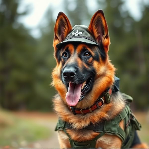 German Shepherd dressed as an army ranger
