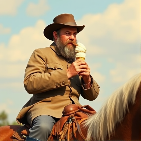 Ulysses s grant eating an ice cream cone on horseback