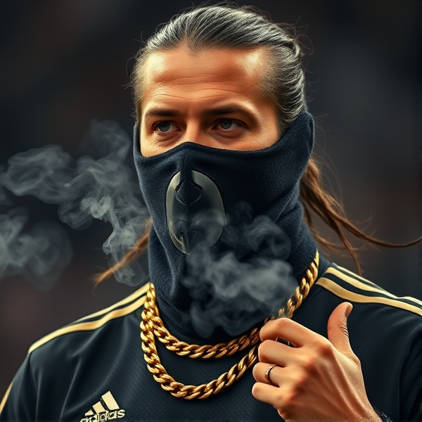 Zlatan Ibrahimovic soccer agressive ski mask gold chain ring smoke