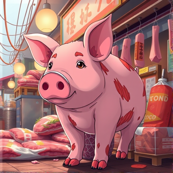 Un cochon bouché a la boucherie