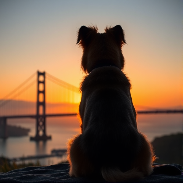 Back of a shitzu dog sitting on rainbow bridge silhouette