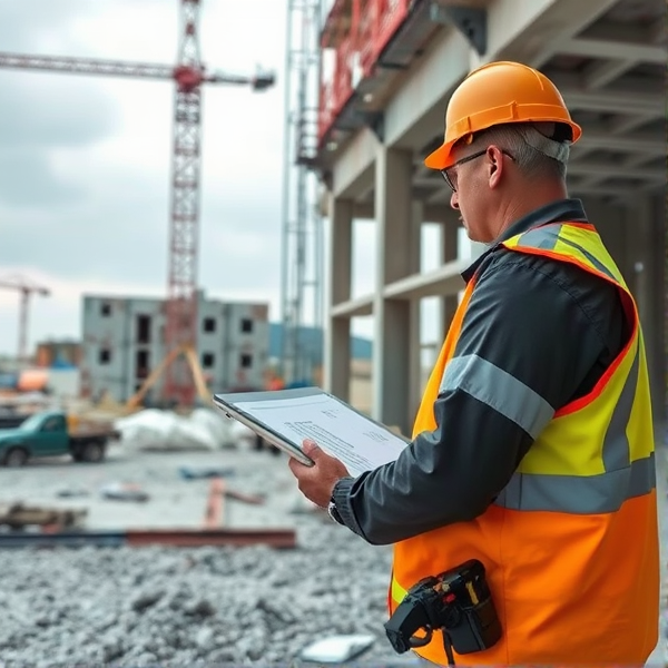 Asbestos assessor on construction site