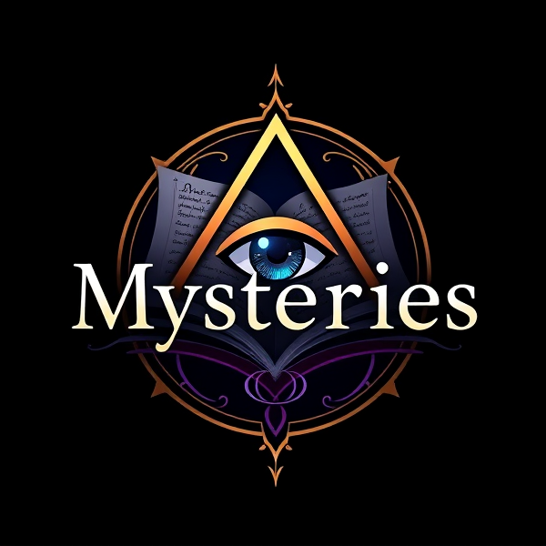 Create an elegant and contemporary logo for a channel named "Mysteries", blending elements that suggest a sense of wonder and secrecy. The logo must showcase a unique, stylized typeface specifically crafted for the term "Mysteries". Integrate symbolic graphics such as an ancient tome that's partially open, revealing arcane symbols and scripts, a classic detective's magnifying glass examining hidden clues, or an all-seeing eye encased within a triangle or another geometric shape to imply omniscience. Select a color scheme rich in deep shades of indigo, violet, and obsidian with strategic highlights in silver or gold to provide contrast and draw attention. Ensure the design embodies sophistication and professionalism, while also encapsulating the core themes of riddle and revelation inherent to the channel's content.