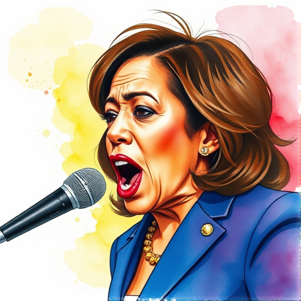 Watercolor Kamala Harris spitting