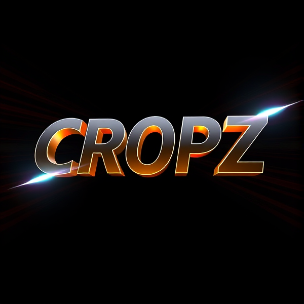 Create a striking 3D logo for "CROPZ" featuring ultra-modern, sleek styling with bold sans-serif typography that seems to leap energetically from a deep black backdrop. Illuminate the design with radiant light beams sourced from the Capcut app icon, creating intense shadows and brilliant highlights on its surface. Blend avant-garde curves with sharp edges and flowing lines to suggest both swiftness and grace. Coat the logo in a metallic texture with a high-gloss finish to reflect light dramatically, adding an impression of dynamic movement.

Draw aesthetic cues from Pixar's signature sharp imagery and pronounced geometric forms, infusing the scene with a vibrant color palette and glossy surfaces for added complexity. Employ rendering techniques akin to Unreal Engine's hyper-realism and Octane Engine's ray tracing for captivating reflections, coupled with V-Ray's nuanced lighting effects.

Aim for an extravagantly surreal visual experience that borders on science fiction, intentionally overstating each feature to seize and maintain attention. This piece should stand out as audaciously opulent, intentionally abandoning any sense of subtlety or minimalism.