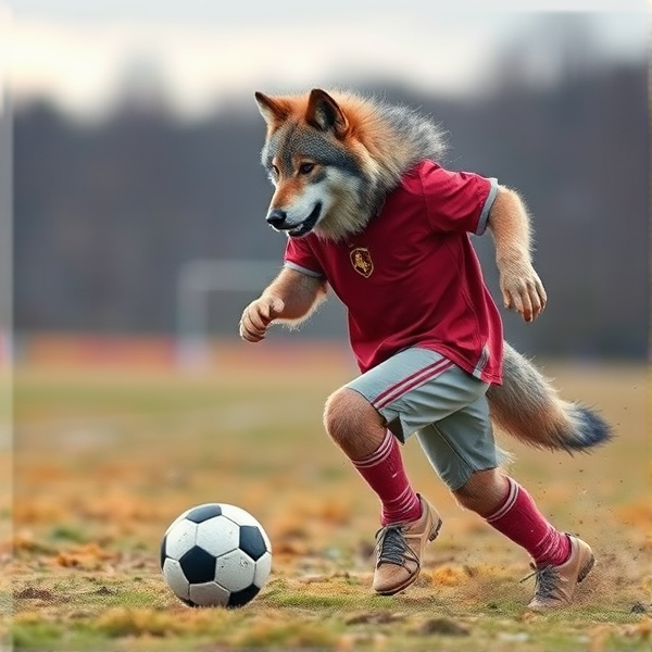 Loup qui joue au foot