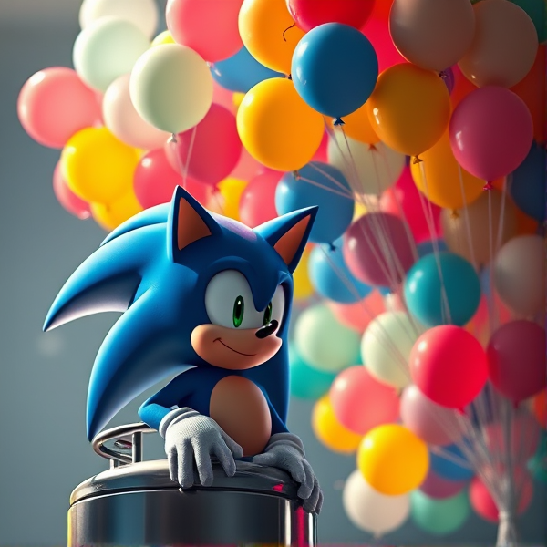Sonic with helium gas cylinder tank and big bunch of many colorful 16 inch balloons 450 each