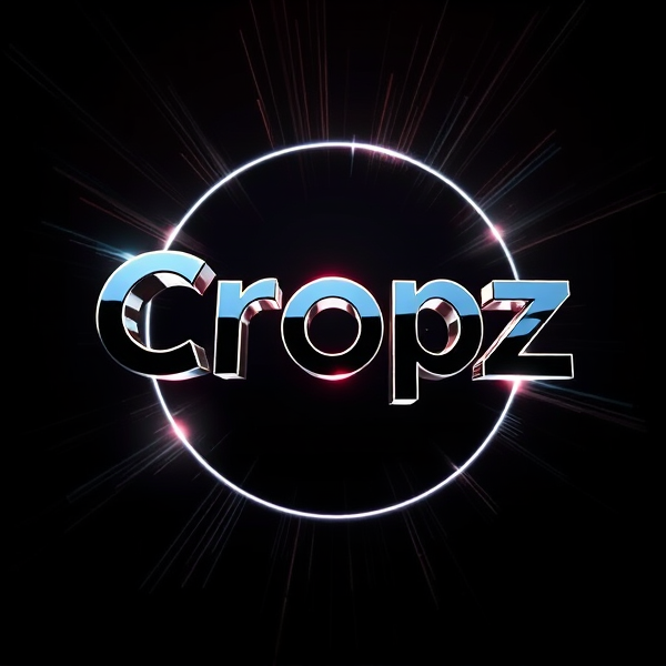 Create a visually arresting 3D logo for "CROPZ" that exudes ultra-modern, sleek design elements with bold sans-serif typography which dynamically bursts forth from a pitch-black background. Infuse the artwork with electrifying light beams inspired by the Capcut app icon's luminosity, casting profound shadows and creating striking highlights across the logo's contours. Incorporate a fusion of cutting-edge curves, crisp edges, and fluid lines to convey both rapidity and elegance. The logo should be enveloped in a metallic skin exhibiting a lustrous, mirror-like finish to dramatically bounce off light, imbuing it with an essence of vigorous motion.

Draw upon Pixar's hallmark of incisive imagery and pronounced geometric shapes, injecting the tableau with a lively color spectrum and polished surfaces for additional depth. Utilize rendering techniques paralleling Unreal Engine's hyper-realism and Octane Renderer's ray tracing capabilities to achieve mesmerizing reflections, alongside V-Ray's sophisticated lighting effects to accentuate the mood.

Strive for an overwhelmingly surreal visual spectacle that flirts with sci-fi elements, deliberately exaggerating every aspect for maximal impact. This creation ought to be perceived as audaciously lavish, overtly eschewing any inclination towards subtlety or minimalism.