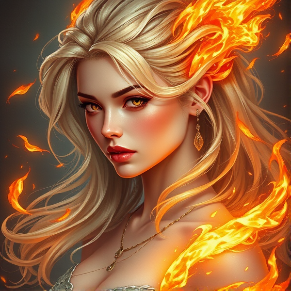 Blonde woman with fire powers