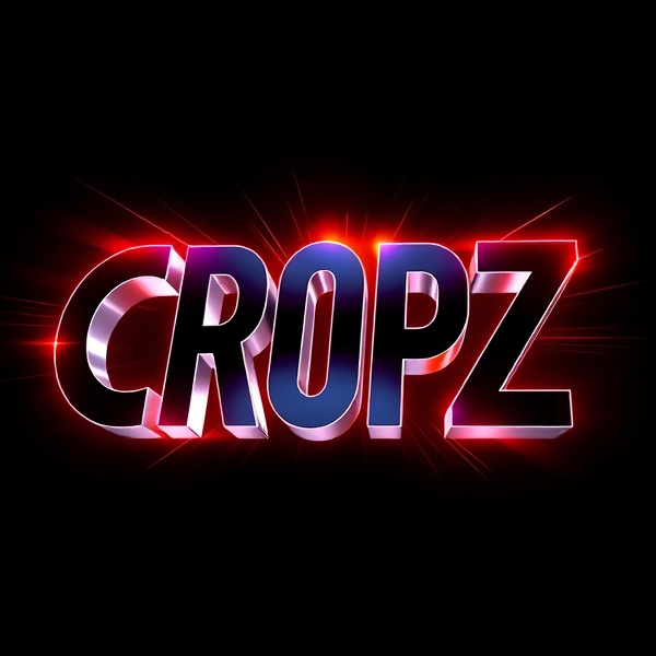 Create a visually arresting 3D logo for "CROPZ" that exudes ultra-modern, sleek design elements with bold sans-serif typography which dynamically bursts forth from a pitch-black background. Infuse the artwork with electrifying light beams inspired by the Capcut app icon's luminosity, casting profound shadows and creating striking highlights across the logo's contours. Incorporate a fusion of cutting-edge curves, crisp edges, and fluid lines to convey both rapidity and elegance. The logo should be enveloped in a metallic skin exhibiting a lustrous, mirror-like finish to dramatically bounce off light, imbuing it with an essence of vigorous motion.

Draw upon Pixar's hallmark of incisive imagery and pronounced geometric shapes, injecting the tableau with a lively color spectrum and polished surfaces for additional depth. Utilize rendering techniques paralleling Unreal Engine's hyper-realism and Octane Renderer's ray tracing capabilities to achieve mesmerizing reflections, alongside V-Ray's sophisticated lighting effects to accentuate the mood.

Strive for an overwhelmingly surreal visual spectacle that flirts with sci-fi elements, deliberately exaggerating every aspect for maximal impact. This creation ought to be perceived as audaciously lavish, overtly eschewing any inclination towards subtlety or minimalism.