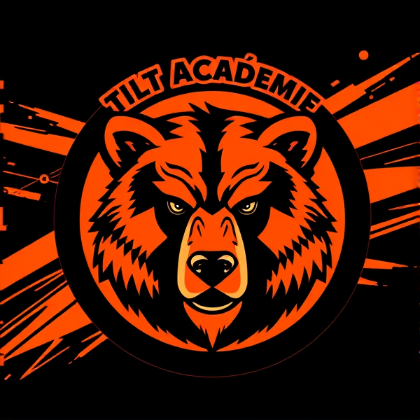 Créez un logo d'équipe de soccer captivant avec un grizzly concentré comme motif principal. L'emblème, central et imposant, représente un ours féroce aux yeux perçants, incarnant force et détermination. Les couleurs prédominantes sont un orange vibrant et un noir profond, créant un contraste saisissant qui symbolise l'énergie et l'intensité du sport. Le logo a une forme circulaire parfaite, encadrée d'une bordure noire épaisse et robuste qui lui donne de la substance et du poids visuel. Au-dessus du cercle se trouve le texte "Tilt Académie" écrit en caractères audacieux et modernes, avec une typographie épurée pour faciliter la lecture tout en ayant une présence forte.

L'arrière-plan est habilement stylisé pour évoquer le mouvement et la passion liés au soccer ; il peut s'agir d'illustrations abstraites représentant des traînées dynamiques ou des motifs évoquant une vitesse fulgurante. Des éléments de football subtils sont intégrés dans le design pour renforcer le thème sans surcharger le visuel : pensez à des contours suggestifs de ballon de soccer ou à des silhouettes abstraites de joueurs en action disséminées autour du grizzly.

La composition globale doit respirer la vitalité et exsuder une présence forte, capable d'inspirer tant les joueurs que les supporters. L'objectif est d'avoir un impact immédiat tout en restant intemporel, afin que l'emblème reste pertinent saison après saison.