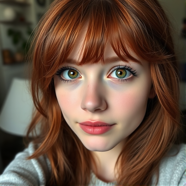 Real 16 year old girl with hazel eyes and dark red hair selfie