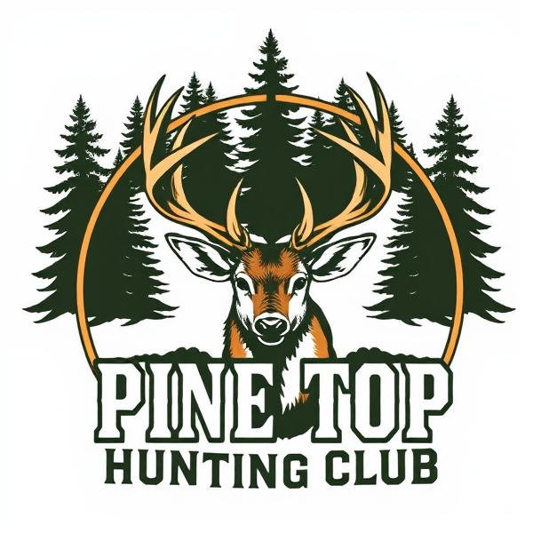 Make me a hunting logo for my hunting club! The hunting  club name is “Pine Top Hunting Club “! We hunt deer using hound dogs ! The reason why the club name is called Pine Top is because that the land have a lot of pine trees that we hunt on. We use shotguns to hunt deer . Pine Top Hunting Club should be on the logo! The logo is going on a a hat