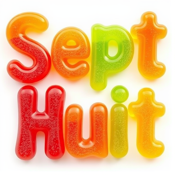 Create a realistic image of gummy candy but it looks like the words “Sept” and “Huit”
Make sure the two words are spelled exactly as I have written them. Make it one one image where “Sept” is on top of “Huit”
Make the background white