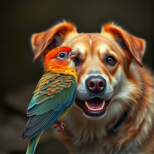 A dog and a bird mixed together