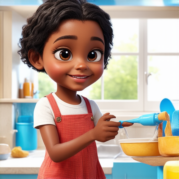 deux adolescents noirs de 14 ans vêtus de vêtements décontractés effectuant avec entrain des tâches ménagères dans une cuisine lumineuse et propre, leur petite sœur noire de 7 ans les aidant joyeusement à ranger la vaisselle propre sur les étagères, fenêtre ouverte laissant entrer la lumière du jour