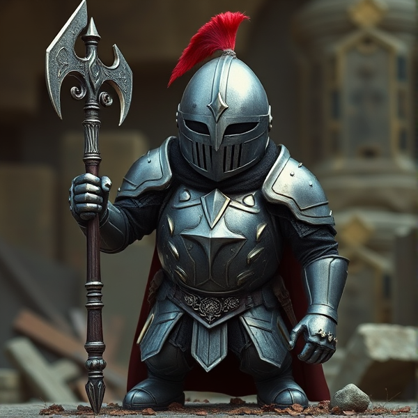 Egg in suit of armor with mace