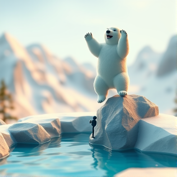 Polar Bear doing a rad backflip of a mountain into a pool