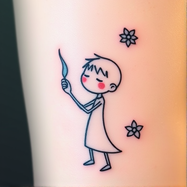Minimalist Spirit Cartoon Tattoo