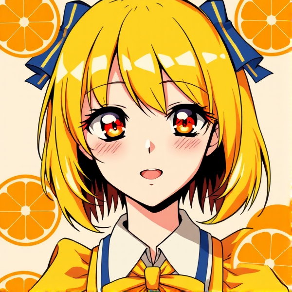 Kagamine rin from vocaloid the yellow haired girl who likes oranges, the vocaloid