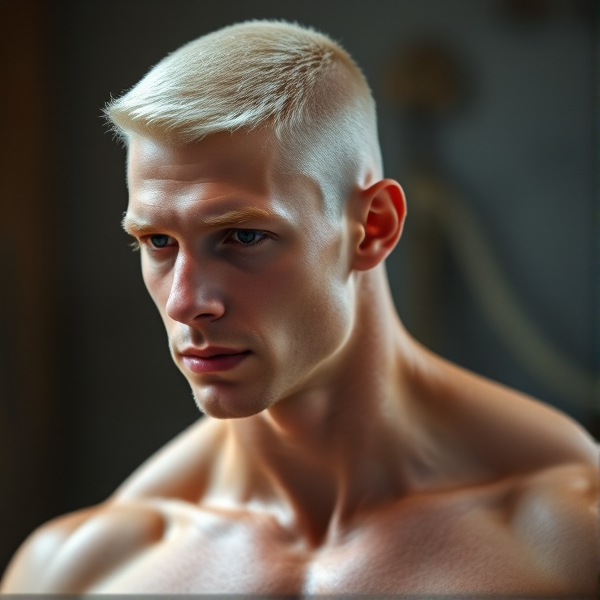 Muscular white 17 year old with shaved buzzcut