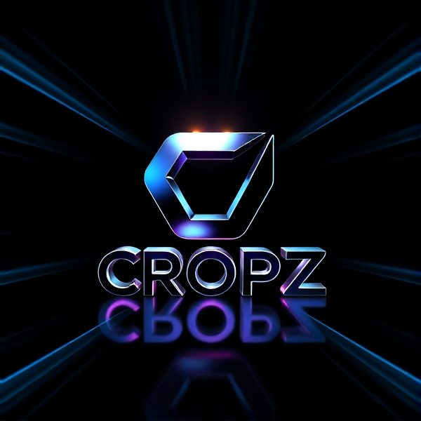 Create a visually arresting 3D logo for "CROPZ" that exudes ultra-modern, sleek design elements with bold sans-serif typography which dynamically bursts forth from a pitch-black background. Infuse the artwork with electrifying light beams inspired by the Capcut app icon's luminosity, casting profound shadows and creating striking highlights across the logo's contours. Incorporate a fusion of cutting-edge curves, crisp edges, and fluid lines to convey both rapidity and elegance. The logo should be enveloped in a metallic skin exhibiting a lustrous, mirror-like finish to dramatically bounce off light, imbuing it with an essence of vigorous motion.

Draw upon Pixar's hallmark of incisive imagery and pronounced geometric shapes, injecting the tableau with a lively color spectrum and polished surfaces for additional depth. Utilize rendering techniques paralleling Unreal Engine's hyper-realism and Octane Renderer's ray tracing capabilities to achieve mesmerizing reflections, alongside V-Ray's sophisticated lighting effects to accentuate the mood.

Strive for an overwhelmingly surreal visual spectacle that flirts with sci-fi elements, deliberately exaggerating every aspect for maximal impact. This creation ought to be perceived as audaciously lavish, overtly eschewing any inclination towards subtlety or minimalism.
