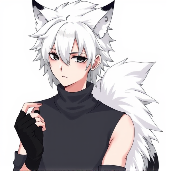 Vix was a paler guy, with dark eye bags, white hair that had black tips, and black eyes. They wore dark grey sweatpants, and a sleeveless turtleneck, with black gloves. He had white, fluffy wolf ears, that faded into black at the tips, and a long, fluffy white wolf tail, which faded into black.
His hair style was almost medium long but not quite, the front of his hair covering the top half of one eye and leaving just enough space to leave the other uncovered. It was almost fluffy, and was shorter ok the sides then the back. Almost like it was alt but not quite.
His clothes with closer inspection was a tight black sleeveless turtleneck, and dark grey sweatpants. As well as a thin see through black fabric cover for his arms. And black fingerless gloves
Not a furry.
Not a full wolf.
He is a werewolf.
Aphmau MyStreet OC.