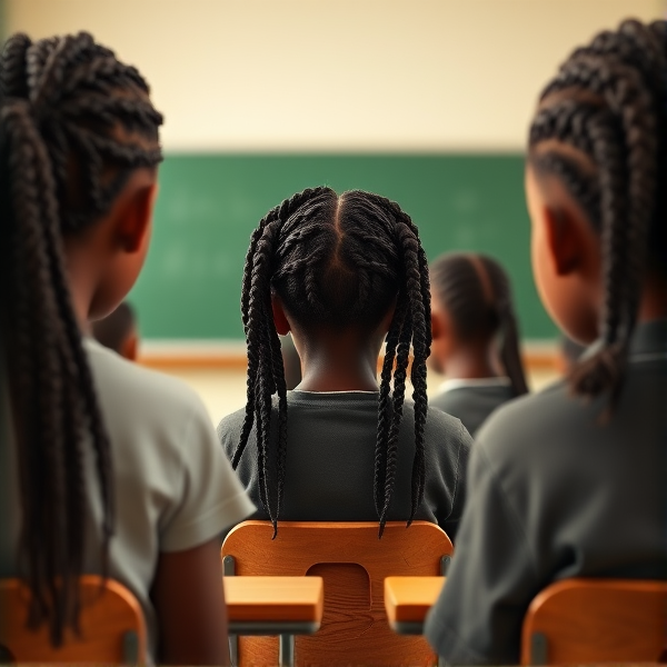 des filles noires de huit ans avec des tresses africaine et des garçons assis dans une classe face au tableau vert