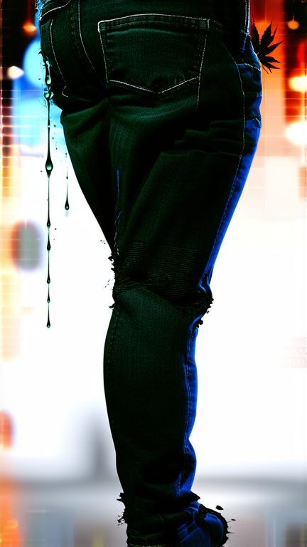 Pantalon noir jeans slim destroyed avec marquer dessus en dégoulinant Ndoss Riche avec une feuille de cannabis