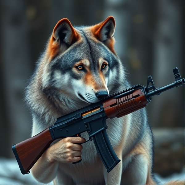 Je voudrai un loup avec une kalachnikov