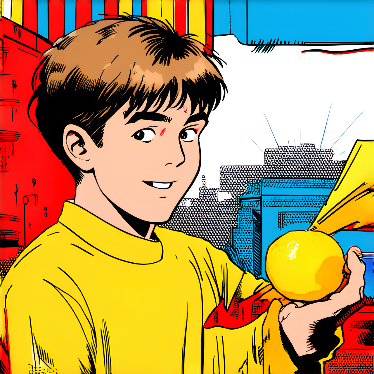 Enfant qui presse un citron version bande dessinée