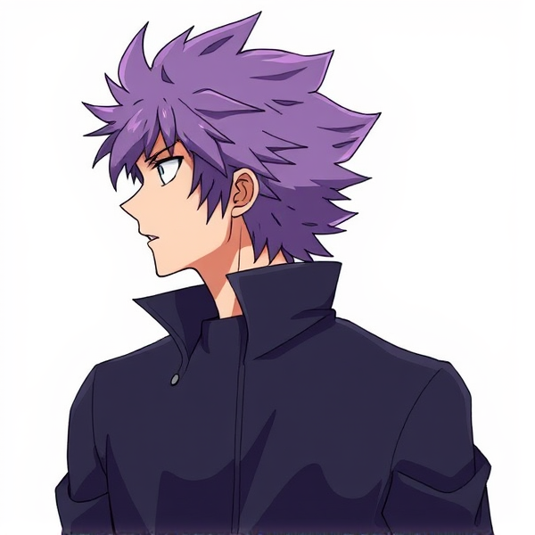 My hero academia oc. Purple fluffy hair. Male. Side view. Full body view