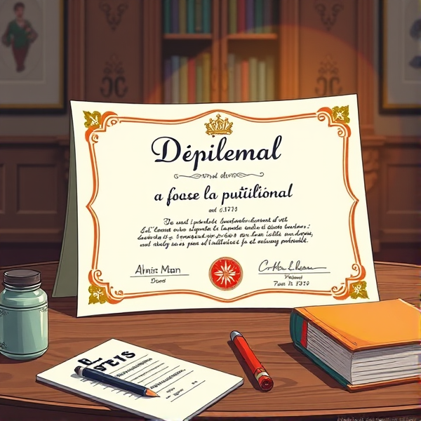 Diplôme écrit en français posé sur une table
