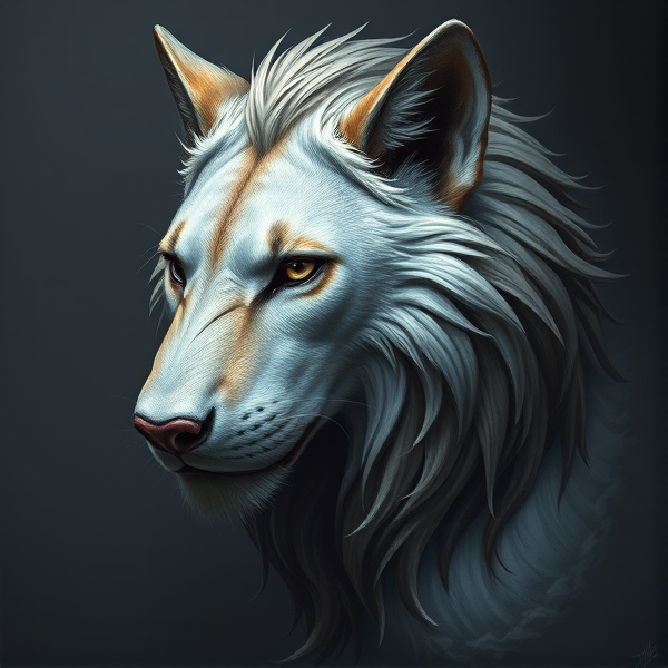 Make a hybrid animal with a wolf body and a lion head.