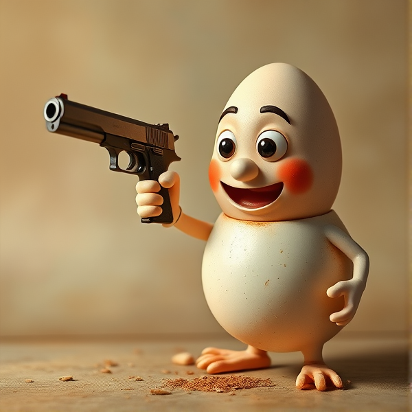 Egg posing with a pistol