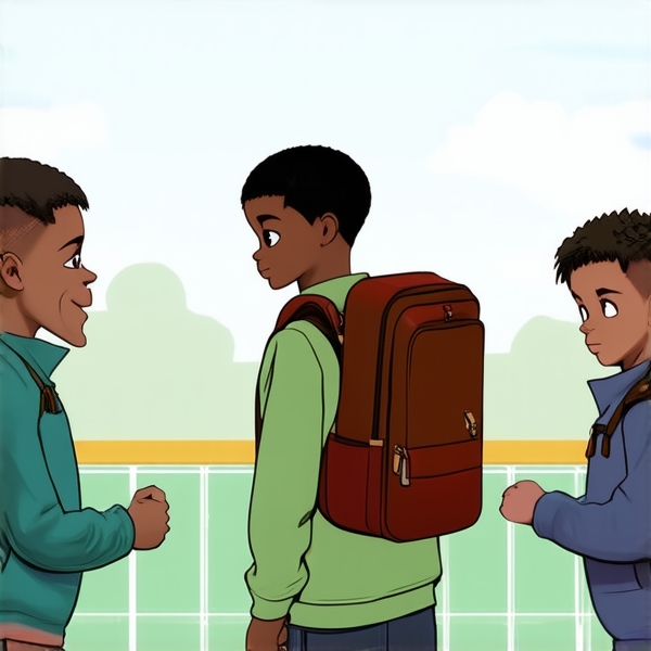 deux garçons noire avec des cartables dans la cour d'un collège