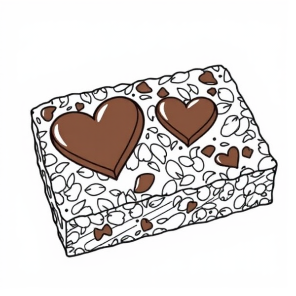 1 Granola bar. Outline only. No colours just black and white for colouring in. It has oats and  chocolate in heart shapes