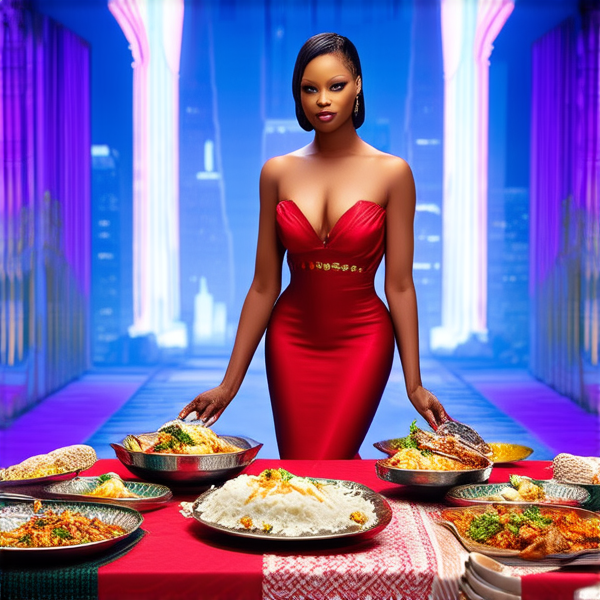 Repas de famille afro-américaine traditionnel, réunis autour d'une grande table avec des plats faits maison typiques