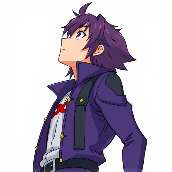 My hero academia oc. Purple hair. Full body ref side view. Looking up