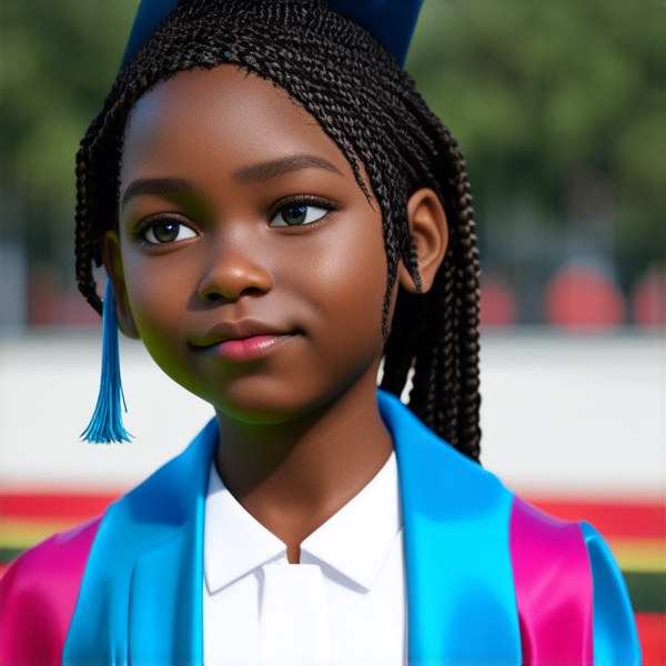 petite fille noire avec des tresses africaine de huit an durant une cérémonie de remise de dipllome