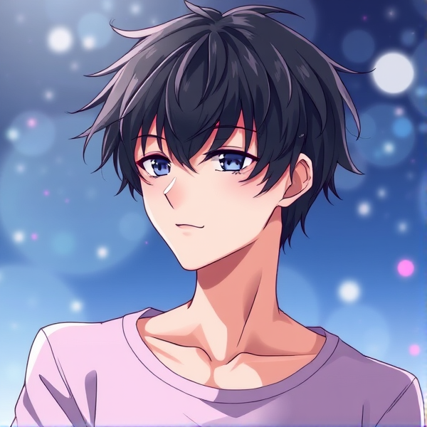 Anime, feminine guy, short dark hair, very cute