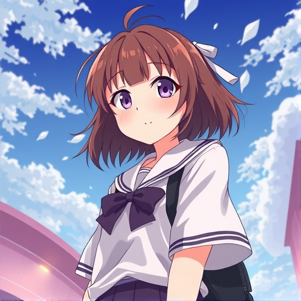 Anime style highschool girl low angle