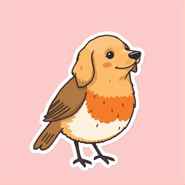 an animal with body of a robin and the head of a golden retriever