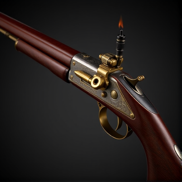**Appearance:**

- **Design:** The Flintlock Stickybombs are styled with a vintage, early firearm look. The launcher combines polished wood with brass and metal elements for a classic, antique feel.
- **Barrel:** The barrel features a flintlock-style ignition system with a prominent brass hammer and trigger, evoking the look of historical flintlock firearms. The barrel itself is adorned with brass inlays and engravings.
- **Handle:** The handle is made of dark, polished wood, shaped for ergonomic use, and decorated with brass fittings and intricate metalwork.
- **Details:**
  - **Ignition Mechanism:** A visible, ornate flintlock mechanism that moves when launching sticky bombs, reflecting the traditional craftsmanship.
  - **Fuse Effect:** Each sticky bomb has a decorative fuse or wick that burns with a faint, flickering flame before detonation, adding to the historical charm.
  - **Ornamentation:** The launcher features detailed engravings of historical motifs or patterns, enhancing its antique appearance.