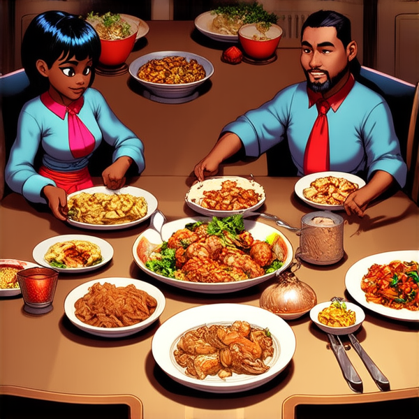 Repas de famille afro-américaine traditionnel, réunis autour d'une grande table avec des plats faits maison typiques